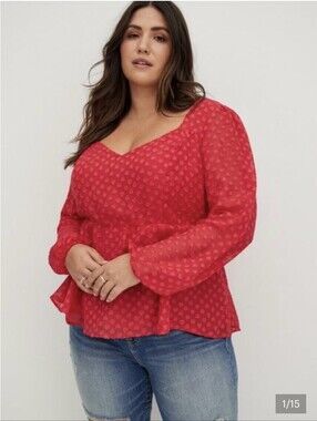 torrid Red Peplum Heart-Print Chiffon Blouse